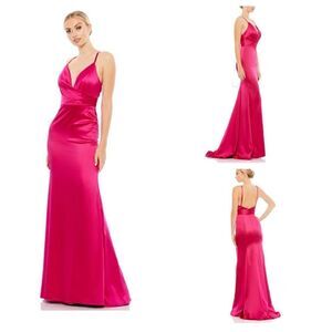 NWT PLUNGING FAUX WRAP SLEEVELESS EVENING GOWN “Fuschia” Size 6